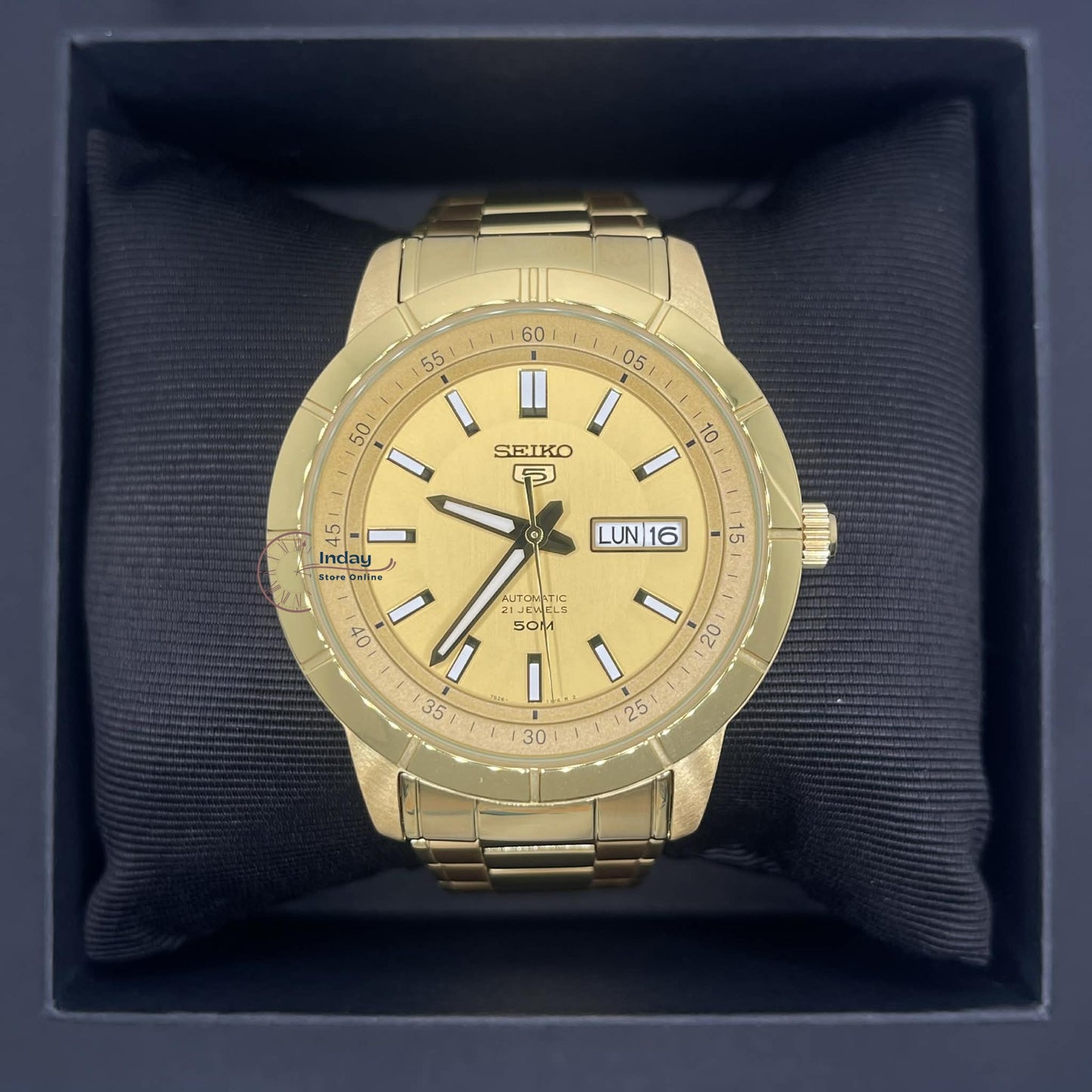 Seiko 5 Automatic Men's Watch SNKN62K1 Caliber 7S26 21 Jewels Hardlex Crystal Luminous Stainless Steel Band 43mm