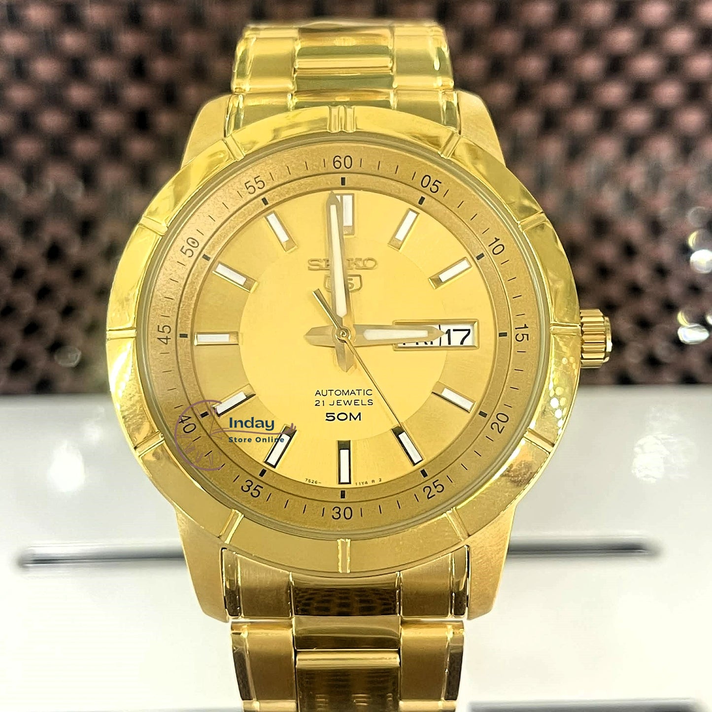 Seiko 5 Automatic Men's Watch SNKN62K1 Caliber 7S26 21 Jewels Hardlex Crystal Luminous Stainless Steel Band 43mm