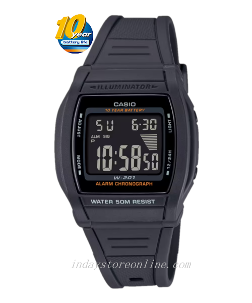 Casio Digital Unisex Watch W-201-1B Digital Sporty Design Resin Band Resin Glass Battery Life: 10 Years