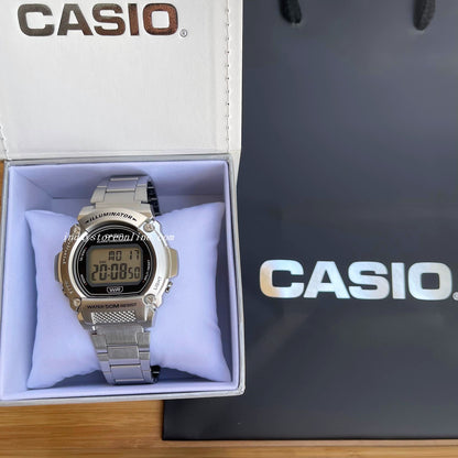 Casio Digital Men's Watch W-219HD-1A Sporty Design Silver Plated Stainless Steel Strap