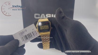 Casio Vintage Unisex Watch A159WGEA-1 Digital Gold Plated Stainless Steel Self-adjustable Band