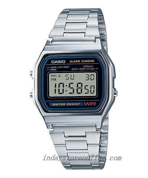 Casio Vintage Unisex Watch A158WA-1 Best Seller Silver Plated Stainless Steel Self-adjustable Band