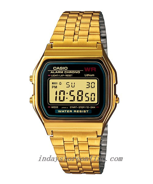 Casio Vintage Unisex Watch A159WGEA-1 Digital Gold Plated Stainless Steel Self-adjustable Band