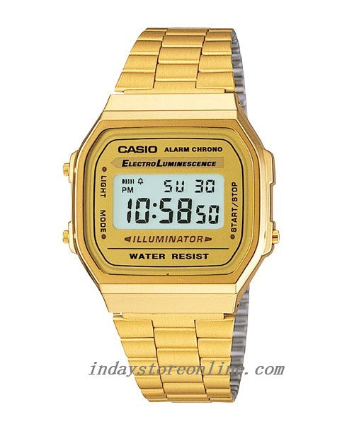 Casio Vintage Unisex Watch A168WG-9W Gold Plated Stainless Steel Self-adjustable Band