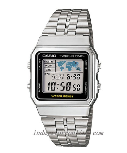 Casio Vintage Unisex Watch A500WA-1 Silver Plated Stainless Steel Self-adjustable Band