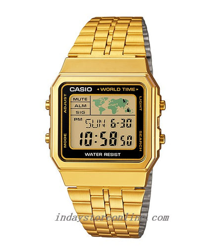 Casio Vintage Unisex Watch A500WGA-1 Gold Plated Stainless Steel Self-adjustable Band