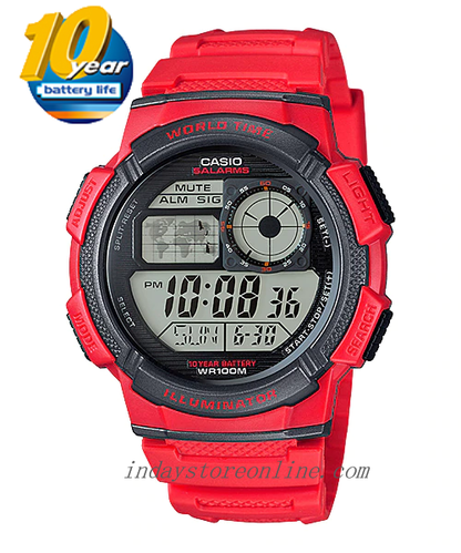 Casio Digital Men's Watch AE-1000W-4A Digital Red Color Resin Band Resin Glass Battery Life: 10 Years