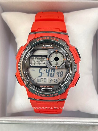 Casio Digital Men's Watch AE-1000W-4A Digital Red Color Resin Band Resin Glass Battery Life: 10 Years