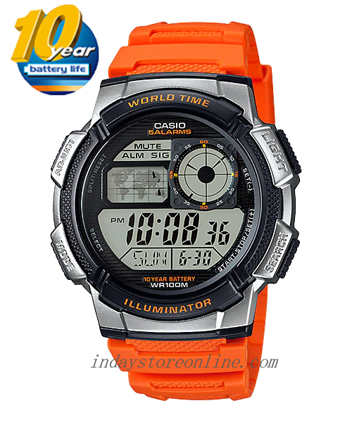 Casio Digital Men's Watch AE-1000W-4B Digital Orange Color Resin Band Resin Glass Battery Life: 10 Years