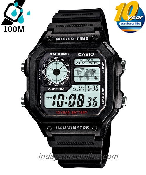 Casio Digital Men's Watch AE-1200WH-1A Digital Sporty Design Resin Band Resin Glass Battery life: 10 Years