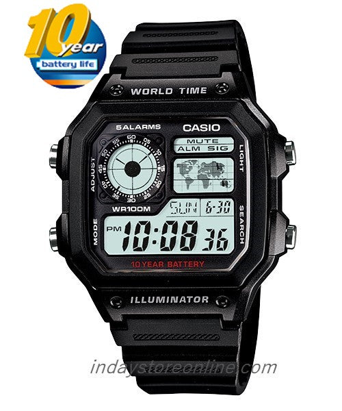 Casio Digital Men's Watch AE-1200WH-1A Digital Sporty Design Resin Band Resin Glass Battery life: 10 Years