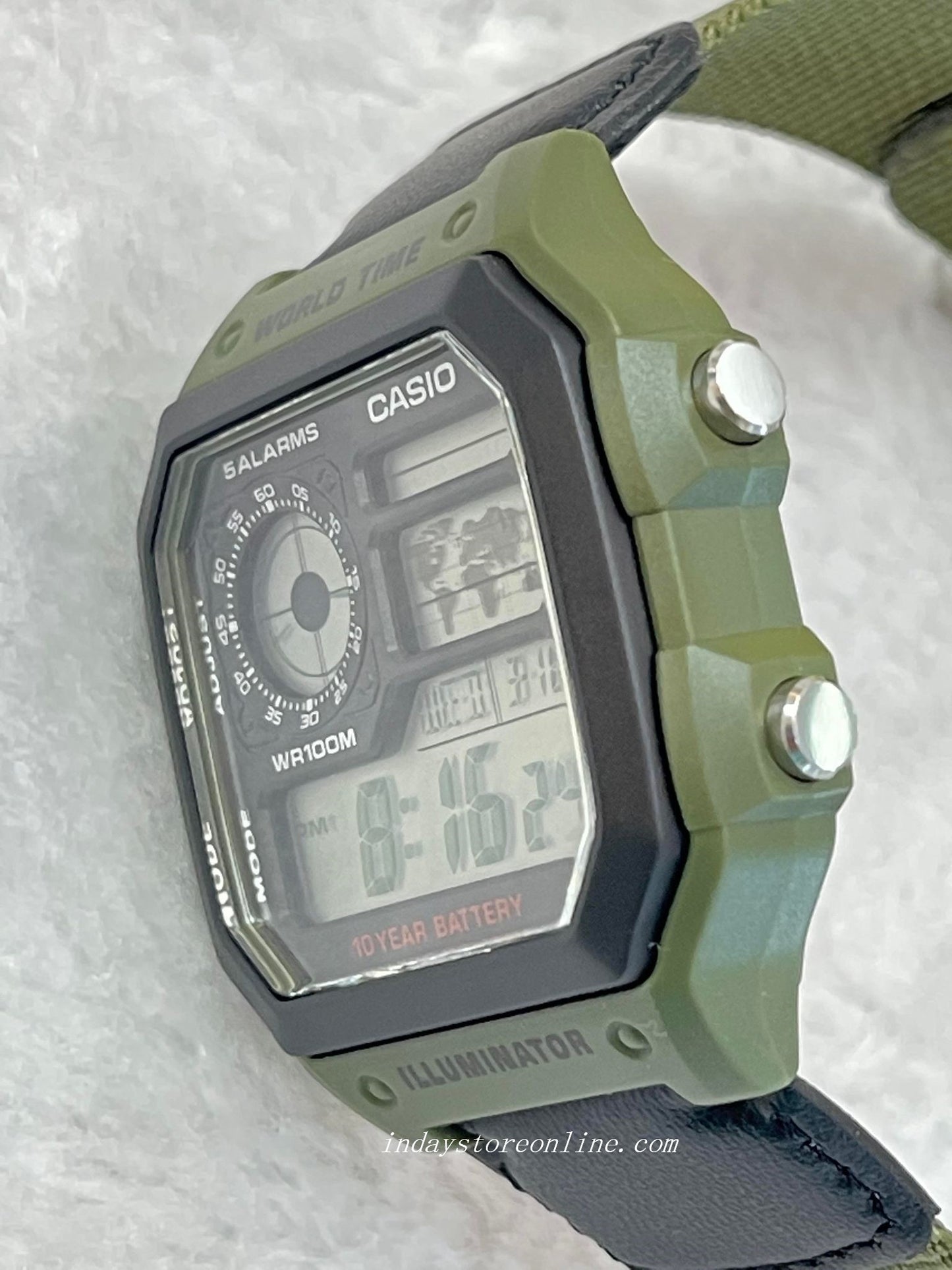 Casio Digital Men's Watch AE-1200WHB-3B Digital Green Color Cloth Band Resin Glass