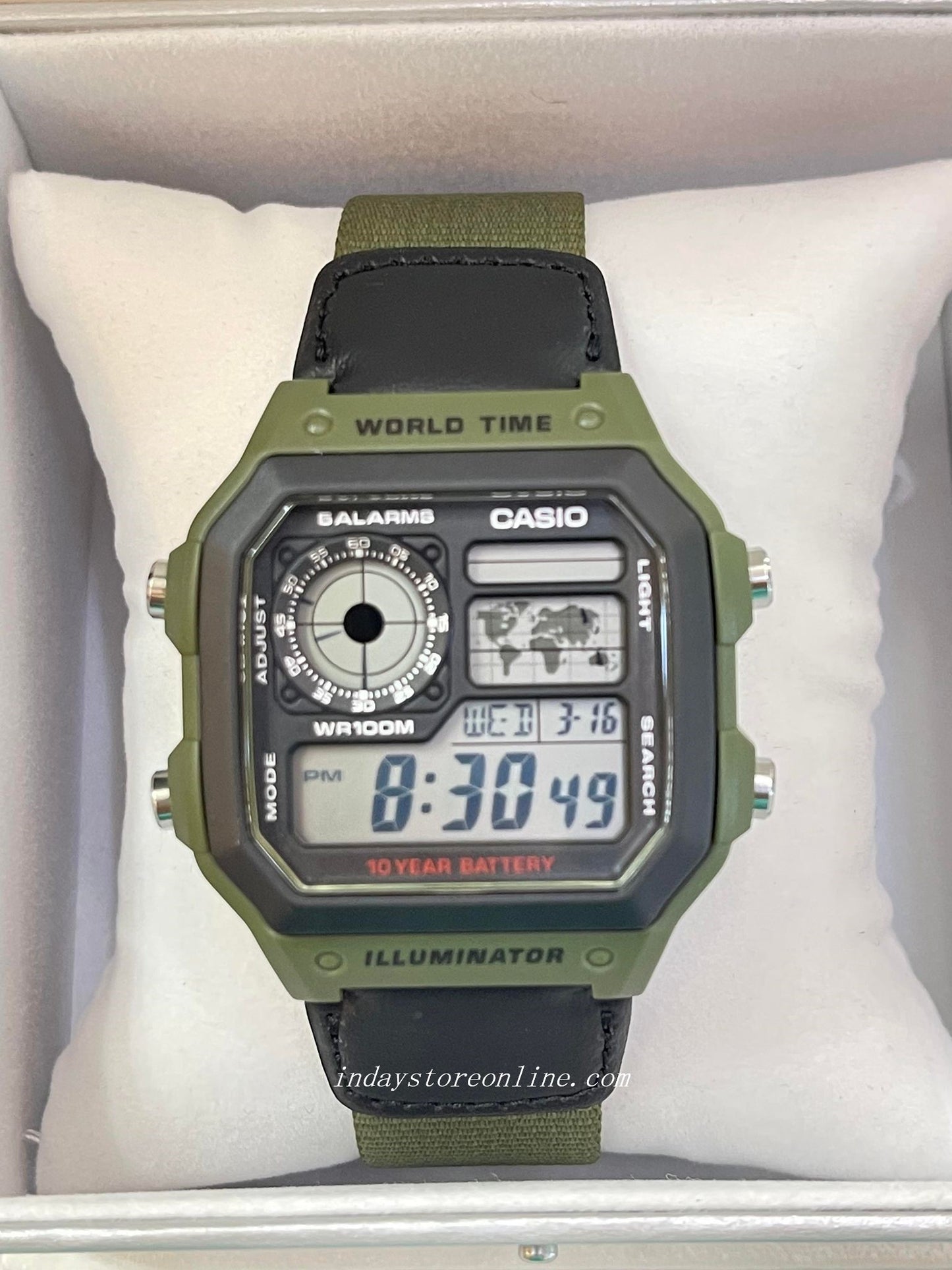 Casio Digital Men's Watch AE-1200WHB-3B Digital Green Color Cloth Band Resin Glass