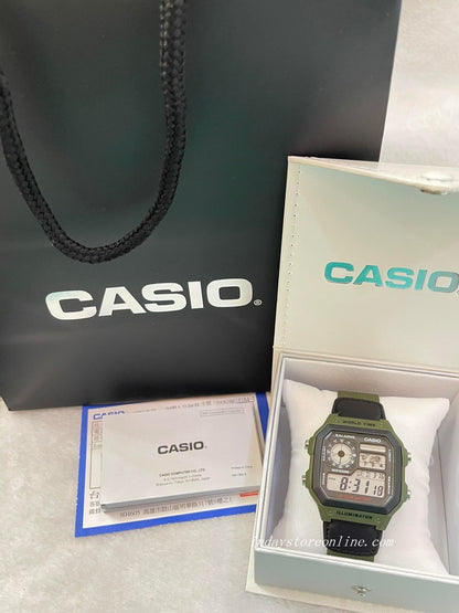 Casio Digital Men's Watch AE-1200WHB-3B Digital Green Color Cloth Band Resin Glass