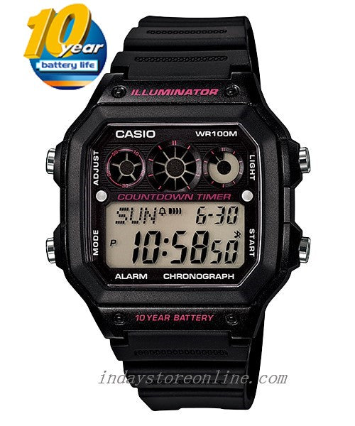 Casio Digital Men's Watch AE-1300WH-1A2 Digital Resin Band Resin Glass Battery Life: 10 years