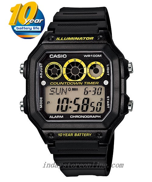 Casio Digital Men's Watch AE-1300WH-1A Digital Resin Band Resin Glass Battery Life: 10 years