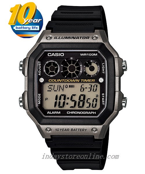 Casio Digital Men's Watch AE-1300WH-8A Digital Resin Band Resin Glass Battery Life: 10 years