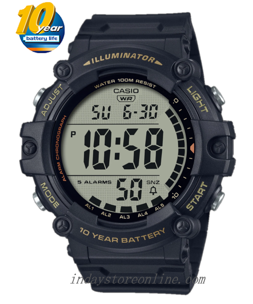 Casio Digital Men's Watch AE-1500WHX-1A 10-Year Battery Life Sporty Design Black Resin Strap