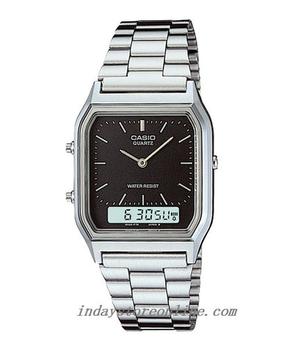 Casio Vintage Unisex Watch AQ-230A-1D Silver Plated Stainless Steel Self-adjustable Band