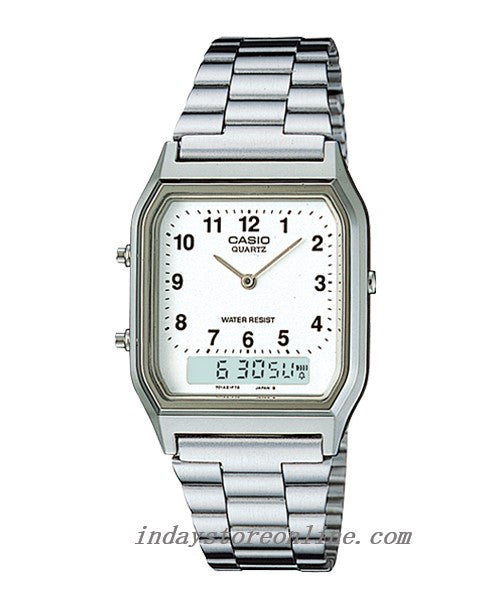 Casio Vintage Unisex Watch AQ-230A-7B Silver Plated Stainless Steel Self-adjustable Band