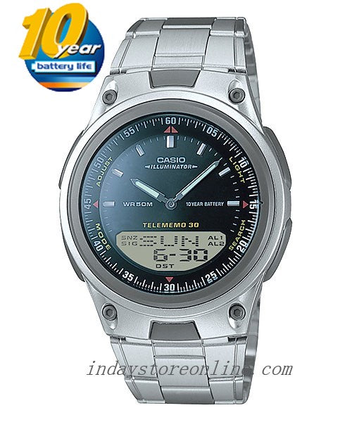 Casio Analog-Digital Men's Watch AW-80D-1A  Stainless Steel Band Resin Glass Battery Life 10-Years