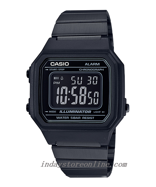 Casio Vintage Unisex Watch B650WB-1B Black Plated Stainless Steel Strap Self-adjustable Band