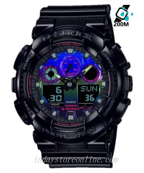 Casio G-Shock Men's Watch GA-100RGB-1A Analog-Digital GA-100 Series Virtual Rainbow Glossy Black