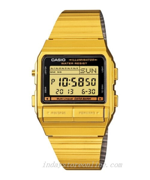 Casio Vintage Unisex Watch DB-380G-1D Gold Plated Stainless Steel Self-adjustable Band