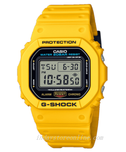 Casio G-Shock Men's Watch DW-5600REC-9 Digital 5600 Series Yellow Resin Band Electro-luminescent Backlight
