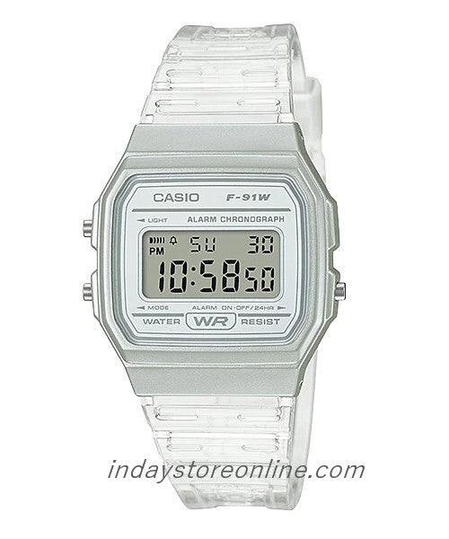 Casio Digital Women's Watch F-91WS-7 Digital Resin Transparent Band Resin Glass Battery Life: 7 Years