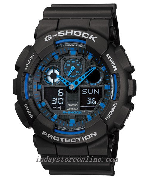 Casio G-Shock Men's Watch GA-100-1A2 Analog-Digital GA-100 Series Velocity Indicator With Anti-Slip Surface
