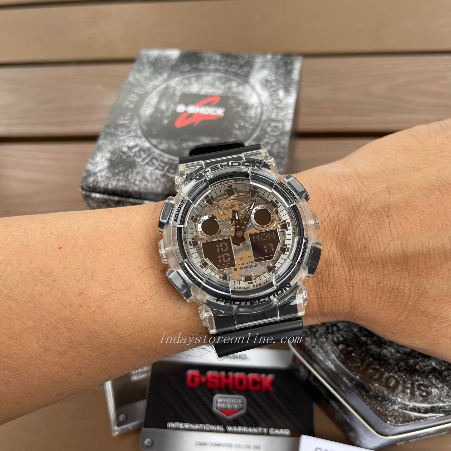 Casio G-Shock Men's Watch GA-100SKC-1A Analo-Digital GA-100 Series Camouflage Dial and Translucent Bezel  Chic Monochromatic Black