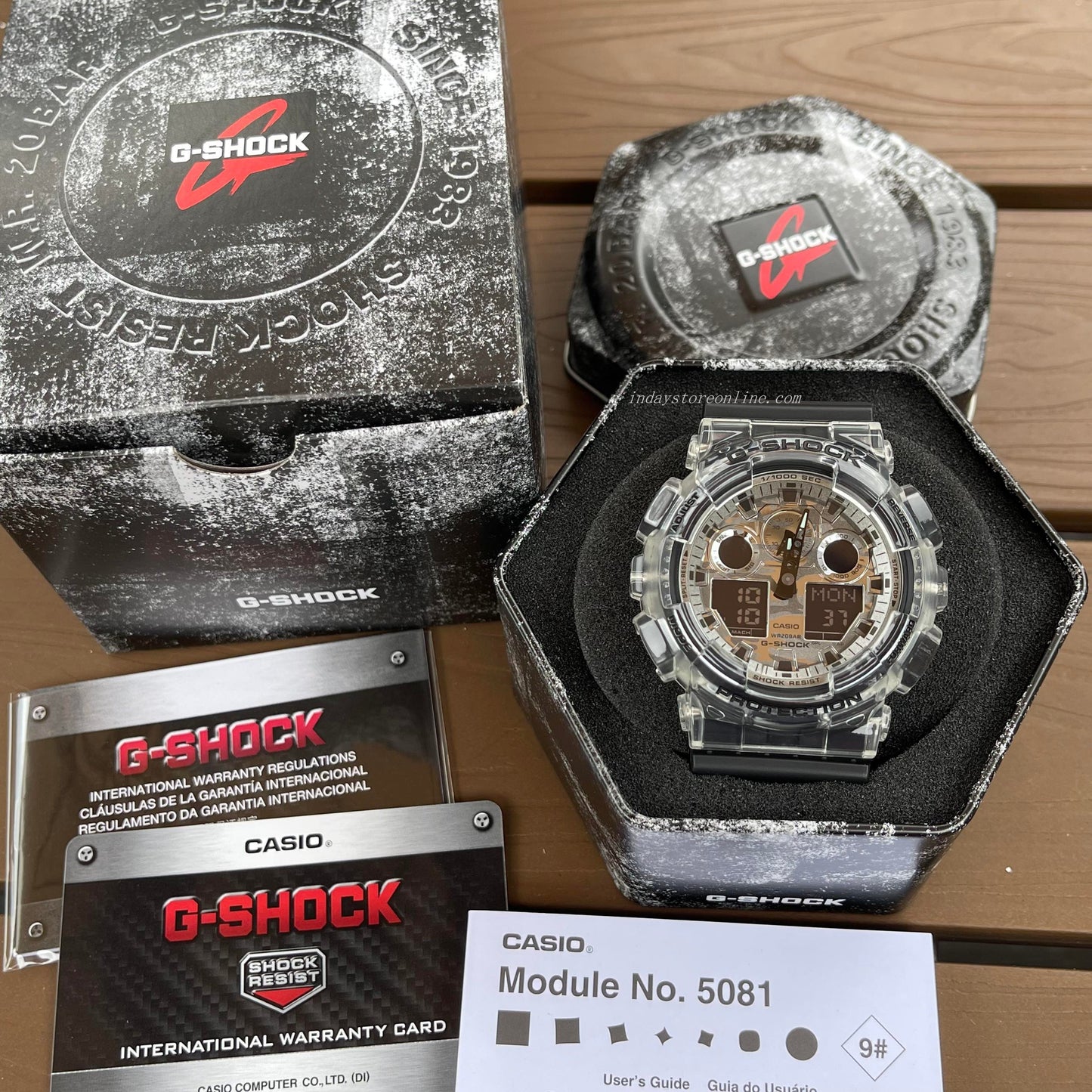 Casio G-Shock Men's Watch GA-100SKC-1A Analo-Digital GA-100 Series Camouflage Dial and Translucent Bezel  Chic Monochromatic Black