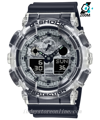Casio G-Shock Men's Watch GA-100SKC-1A Analo-Digital GA-100 Series Camouflage Dial and Translucent Bezel  Chic Monochromatic Black