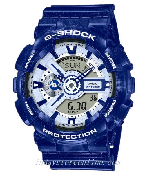 Casio G-Shock Men's Watch GA-110BWP-2A Analog-Digital GA-110 Series Blue and White Porcelain