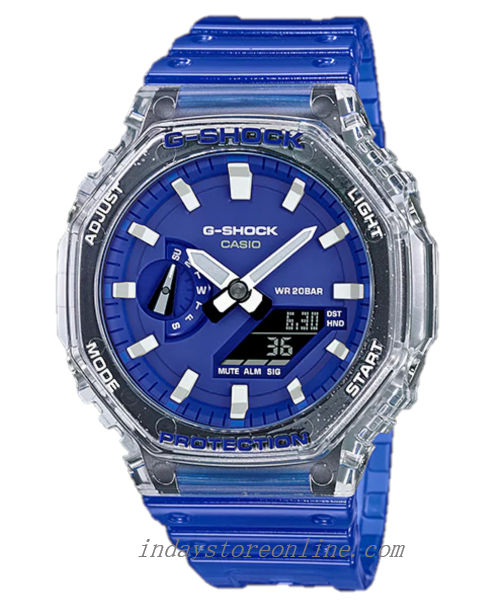 Casio G-Shock Men's Watch GA-2100HC-2A Analog-Digital GA-2100 Series Transparent Blue Color Shock Resistant Carbon Core Guard Structure