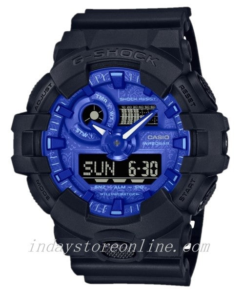 Casio G-Shock Men's Watch GA-700BP-1A Analog-Digital GA-700 Series Paisley Blue and Black Series