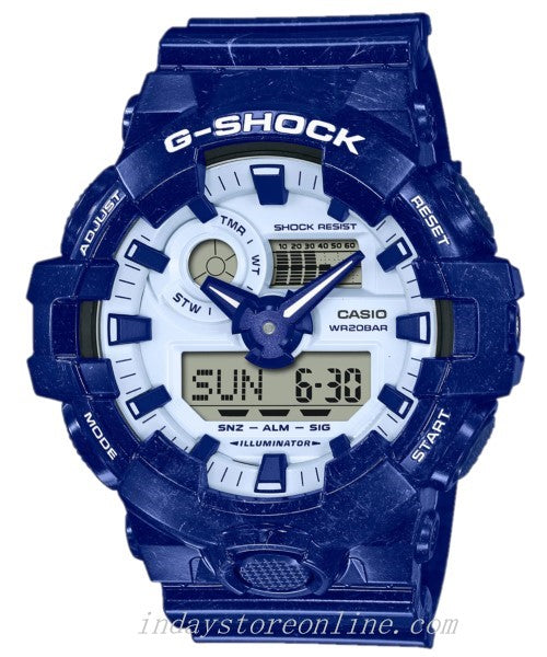 Casio G-Shock Men's Watch GA-700BWP-2A Analog-Digital GA-700 Series Blue and White Motifs