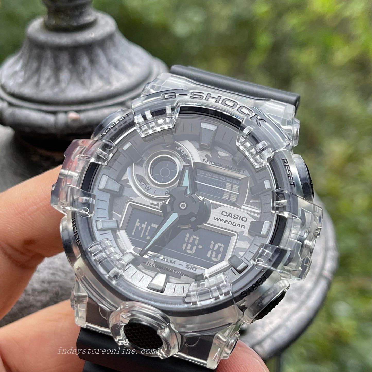 Casio G-Shock Men's Watch GA-700SKC-1A Analog-Digital GA-100 Series Camouflage Dial and Translucent Bezel