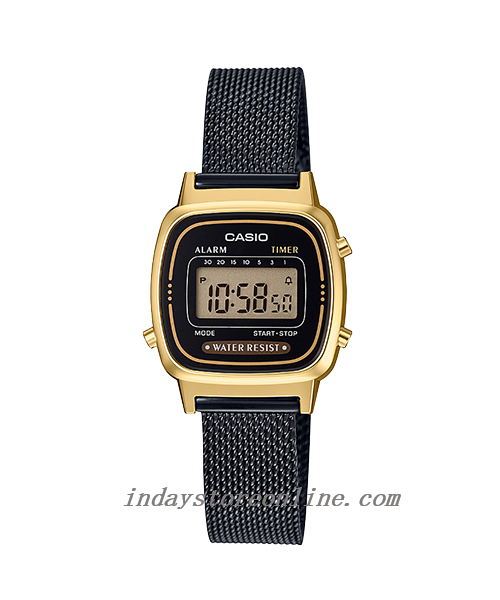 Casio Vintage Women's Watch LA670WEMB-1 Black Plated Stainless Steel Strap Self-adjustable Band