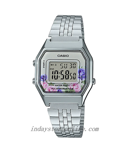 Casio Vintage Women's Watch LA680WA-4C Floral Design Silver Plated Stainless Steel Self-adjustable Band