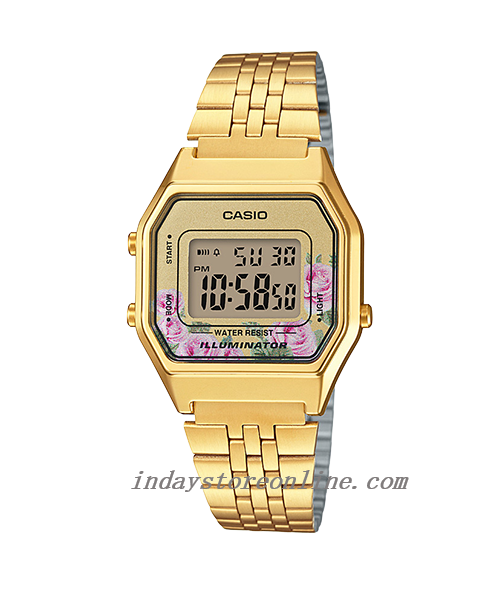Casio Vintage Women's Watch LA680WGA-4C Floral Design Gold Plated Stainless Steel Self-adjustable Band