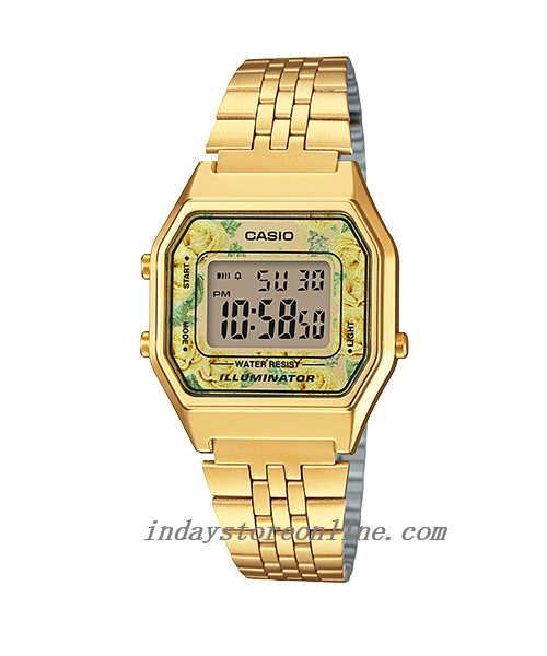 Casio Vintage Women's Watch LA680WGA-9C Floral Design Gold Plated Stainless Steel Strap Self-adjustable Band