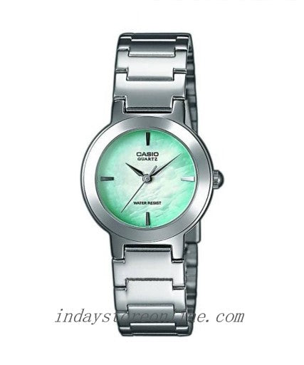 Casio Fashion Women's Watch LTP-1191A-3C Silver/Green Stainless Steel Band