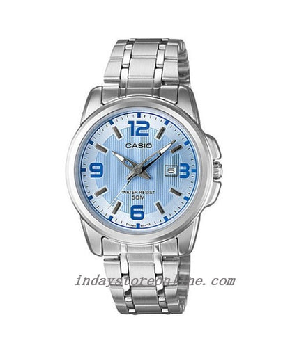 Casio Fashion Women's Watch LTP-1314D-2A Silver/Blue Stainless Steel Band Mineral Glass