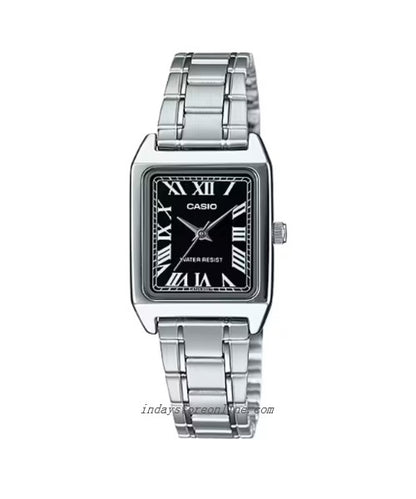 Casio Standard Women's Watch LTP-V007D-1B Square Type Silver Plated Stainless Steel Strap
