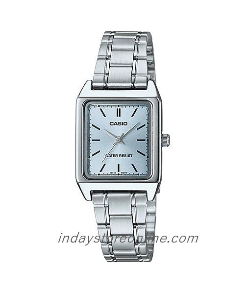 Casio Standard Women's Watch LTP-V007D-2E Square Type Silver Plated Stainless Steel Strap
