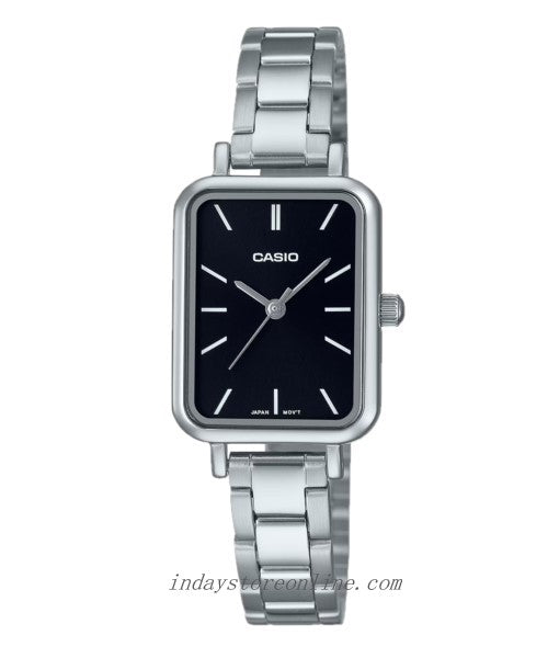 Casio Standard Women's Watch LTP-V009D-1E Square Type Silver Plated Stainless Steel Strap