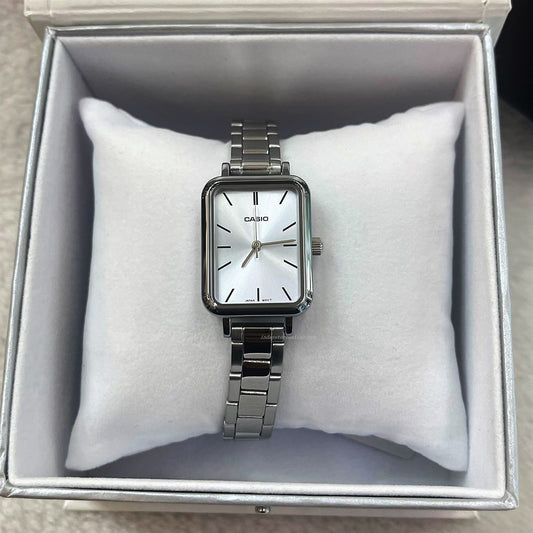 Casio Standard Women's Watch LTP-V009D-2E Square Type Silver Plated Stainless Steel Strap