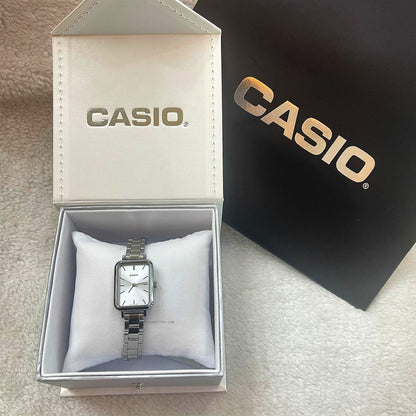 Casio Standard Women's Watch LTP-V009D-2E Square Type Silver Plated Stainless Steel Strap